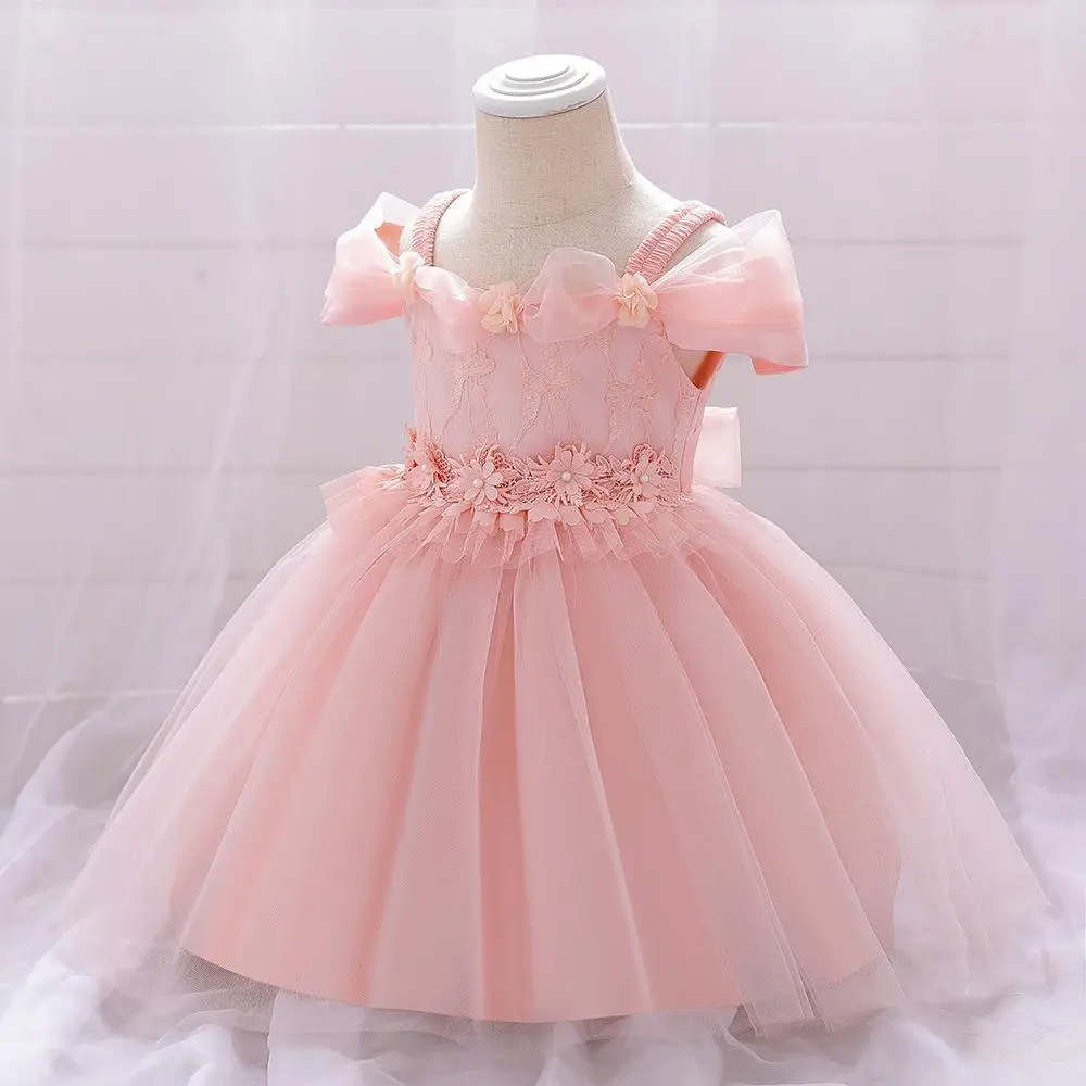 Light Blue Princess Girl's Evening Dress with Lace Embroidery - Image 4
