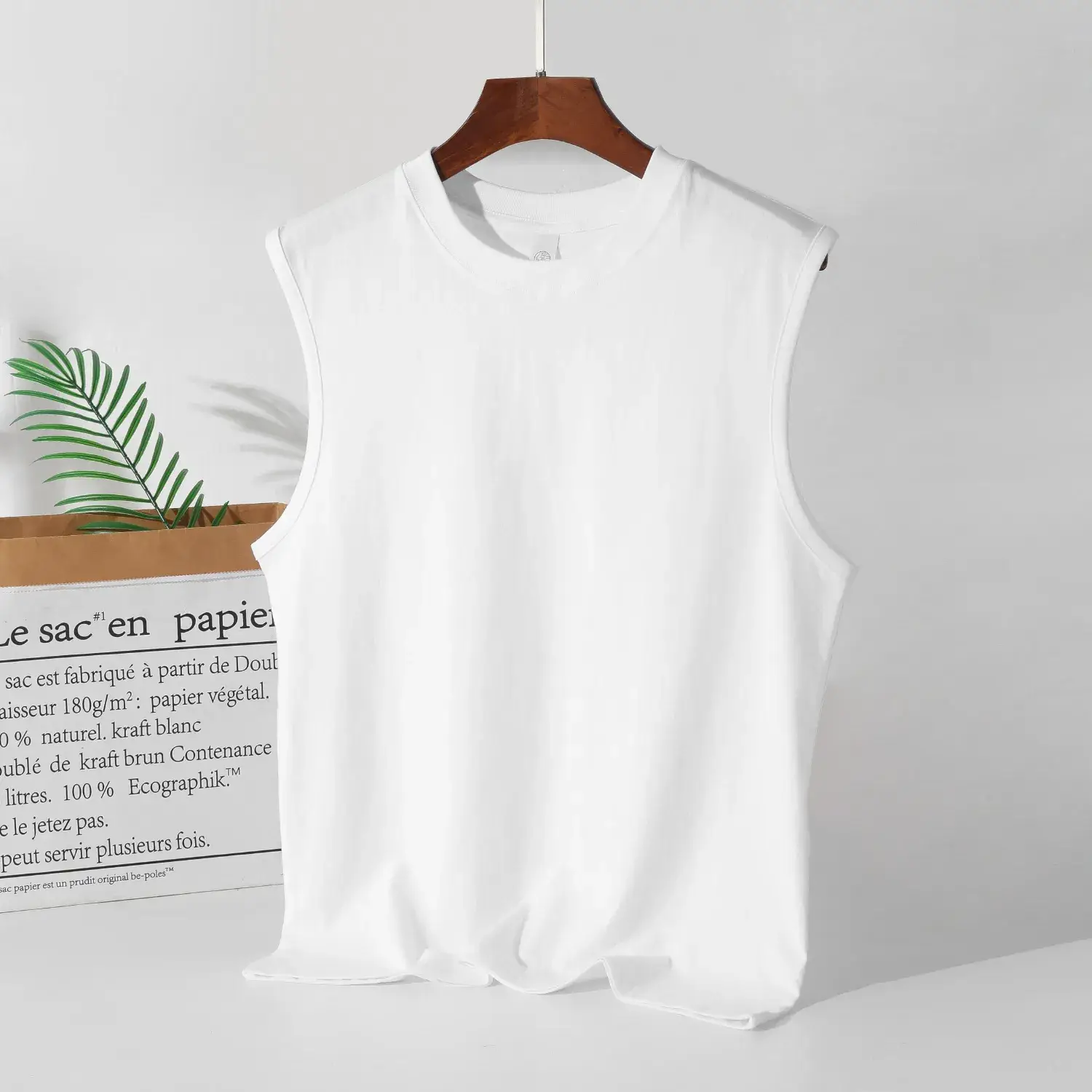 Men White Cotton Tank Top 210g Sleeveless Summer - Image 4