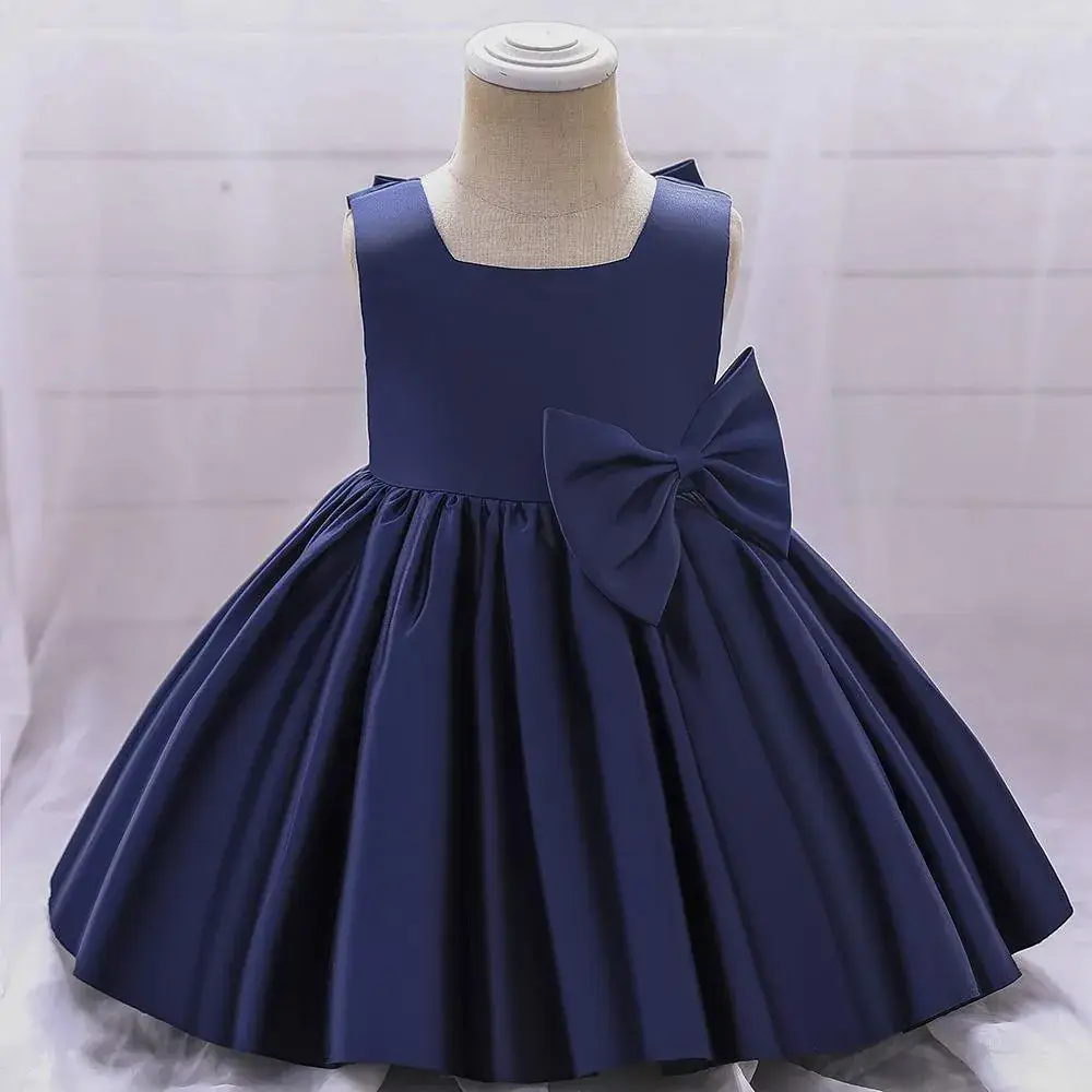 Navy Blue Bow Sleeveless Princess Dress for Girls - Image 2