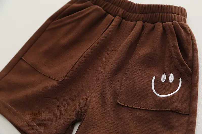Children Cotton T-Shirt Shorts Set Brown Yellow Summer — feature 15