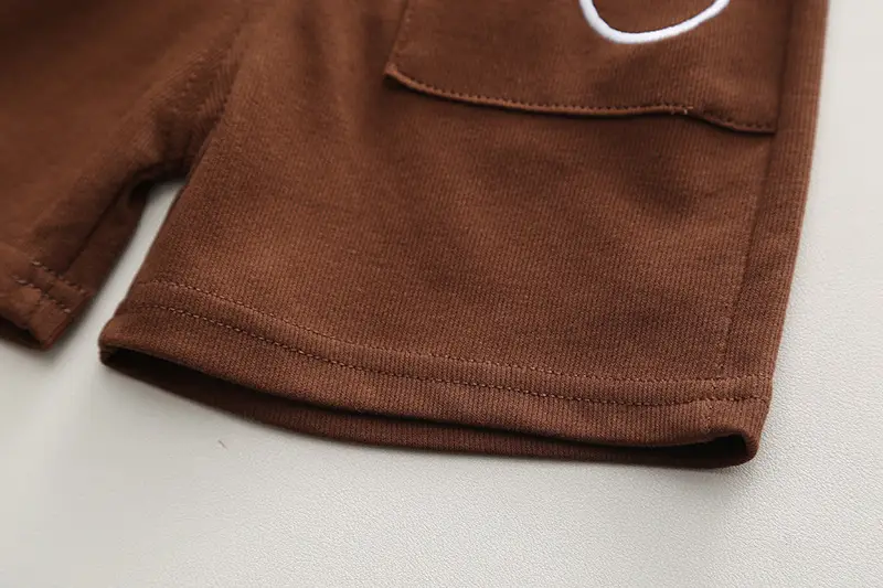 Children Cotton T-Shirt Shorts Set Brown Yellow Summer — feature 16