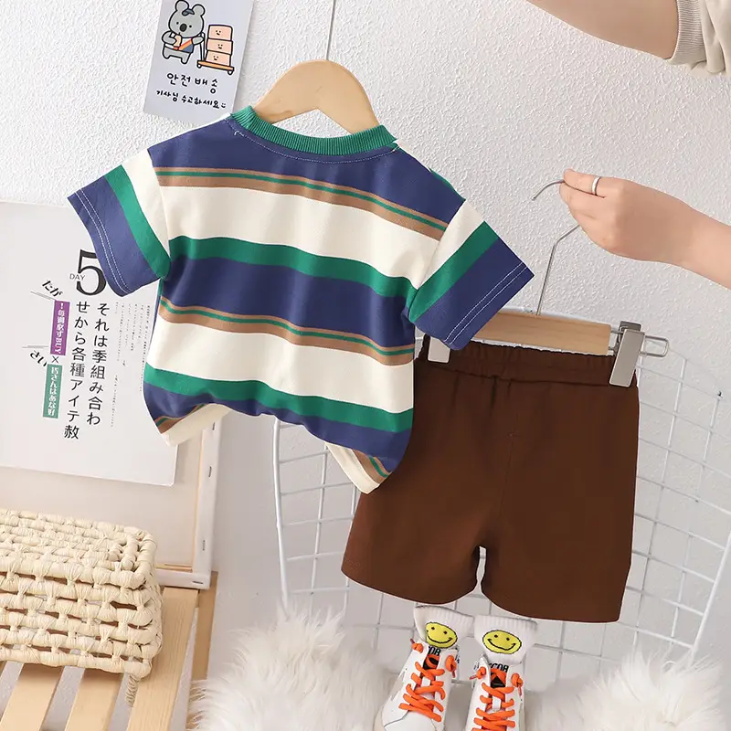 Children Cotton T-Shirt Shorts Set Brown Yellow Summer — feature 4