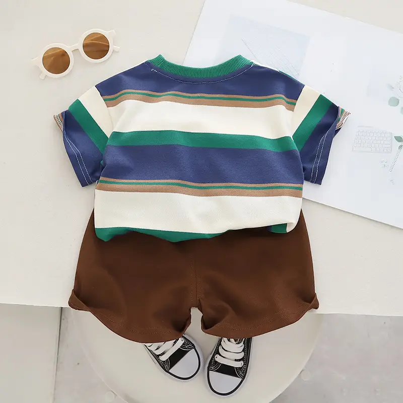 Children Cotton T-Shirt Shorts Set Brown Yellow Summer — feature 8