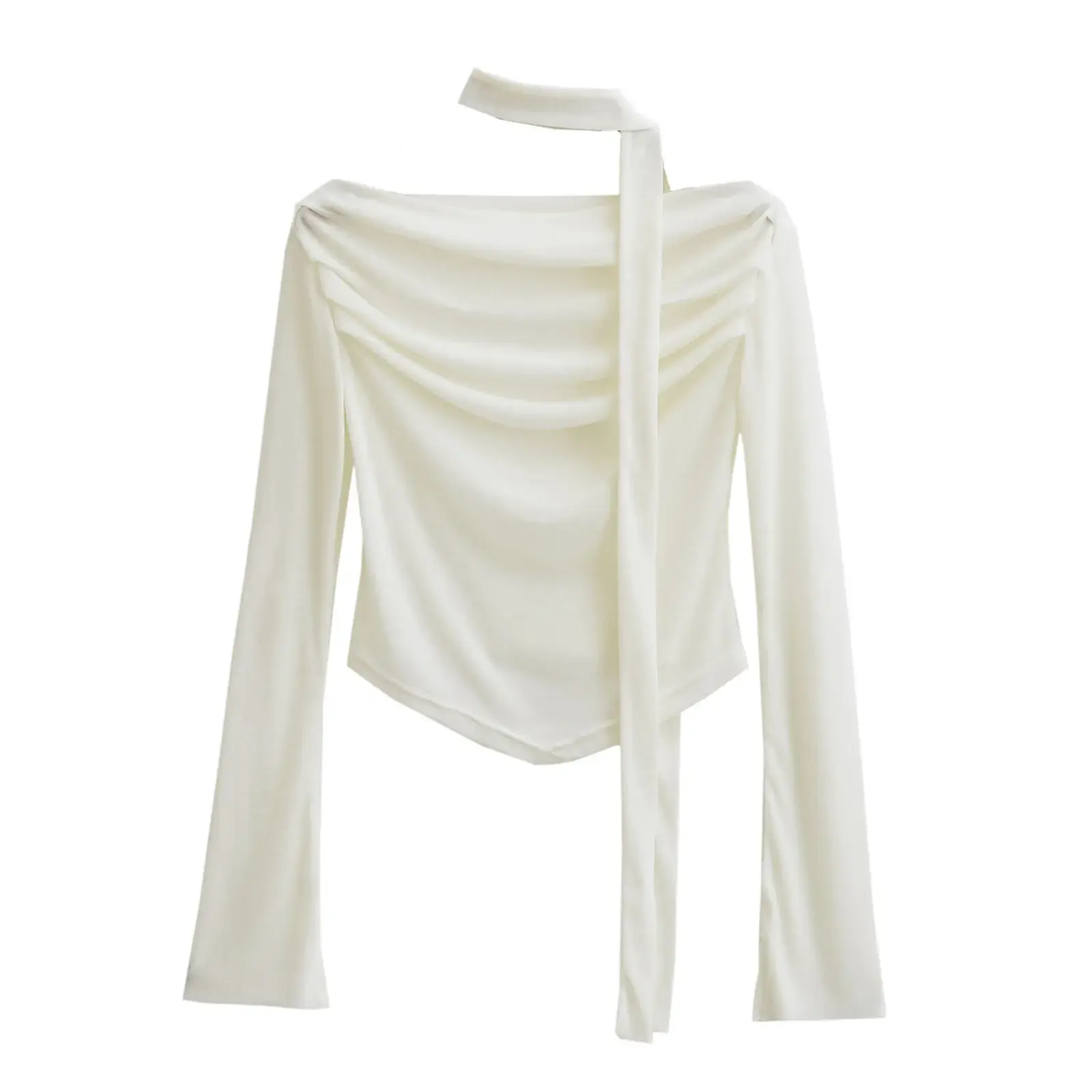 Women's 2023 Hot Girl Set White Long Sleeve One Shoulder Top with Low Waist Skirt - Image 3
