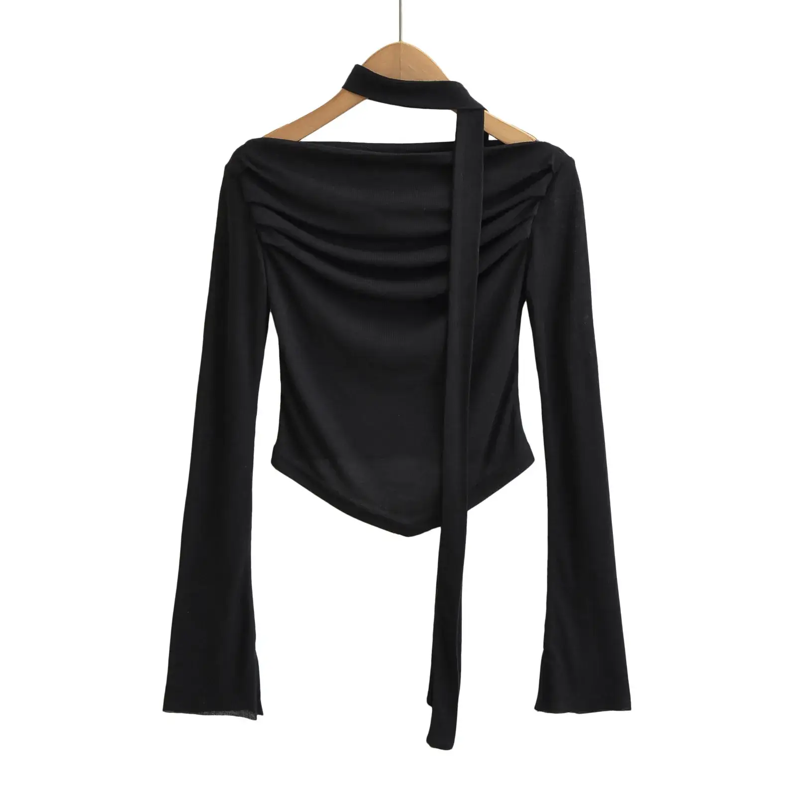 Women's 2023 Hot Girl Set White Long Sleeve One Shoulder Top with Low Waist Skirt - Image 4