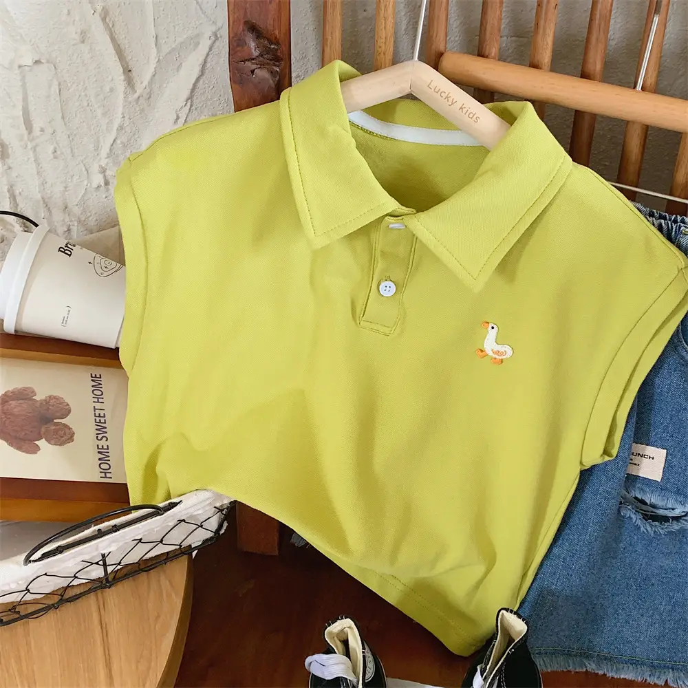 Kids Denim Polo Vest Top Suit Summer Boys Lime Green — feature 13