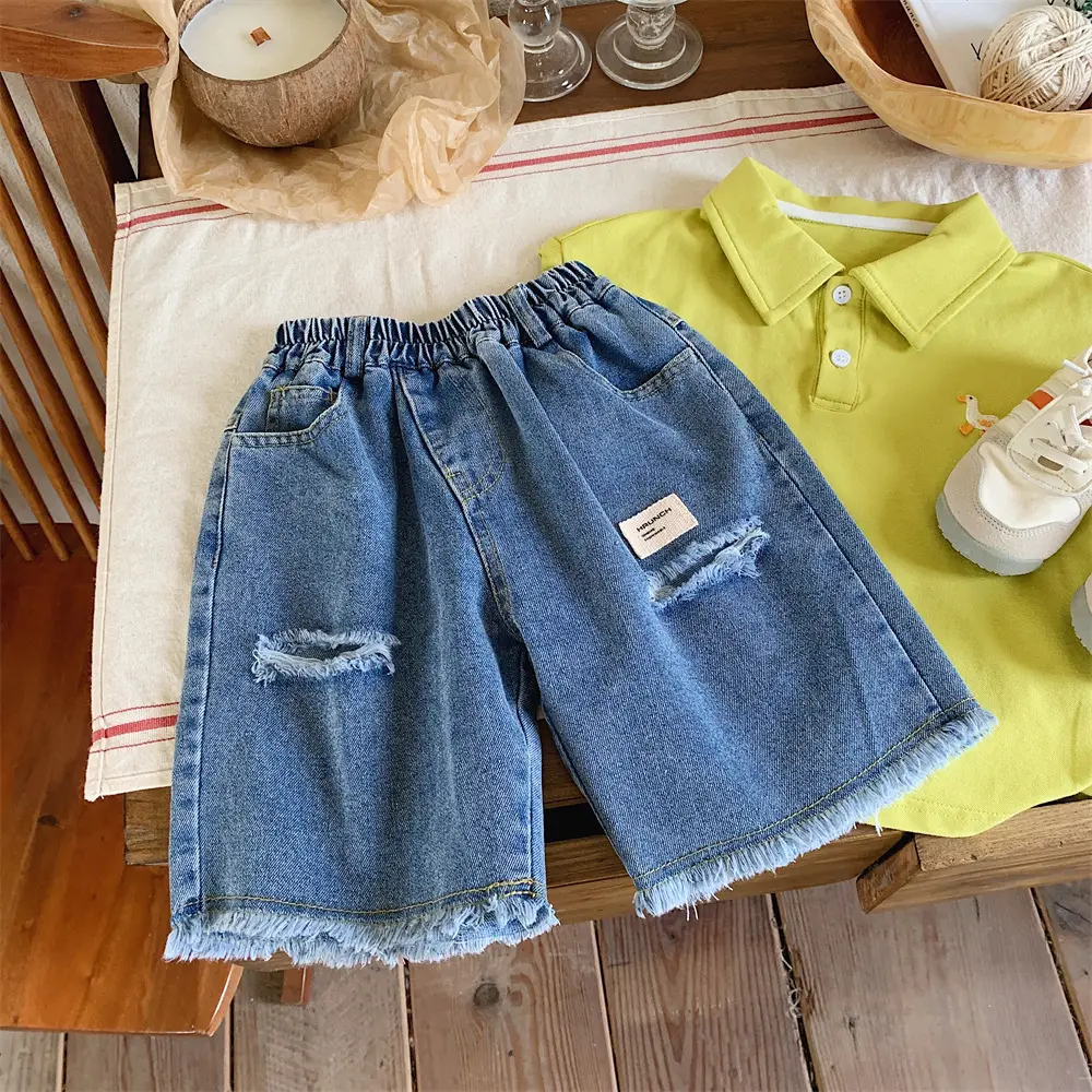 Kids Denim Polo Vest Top Suit Summer Boys Lime Green — feature 16