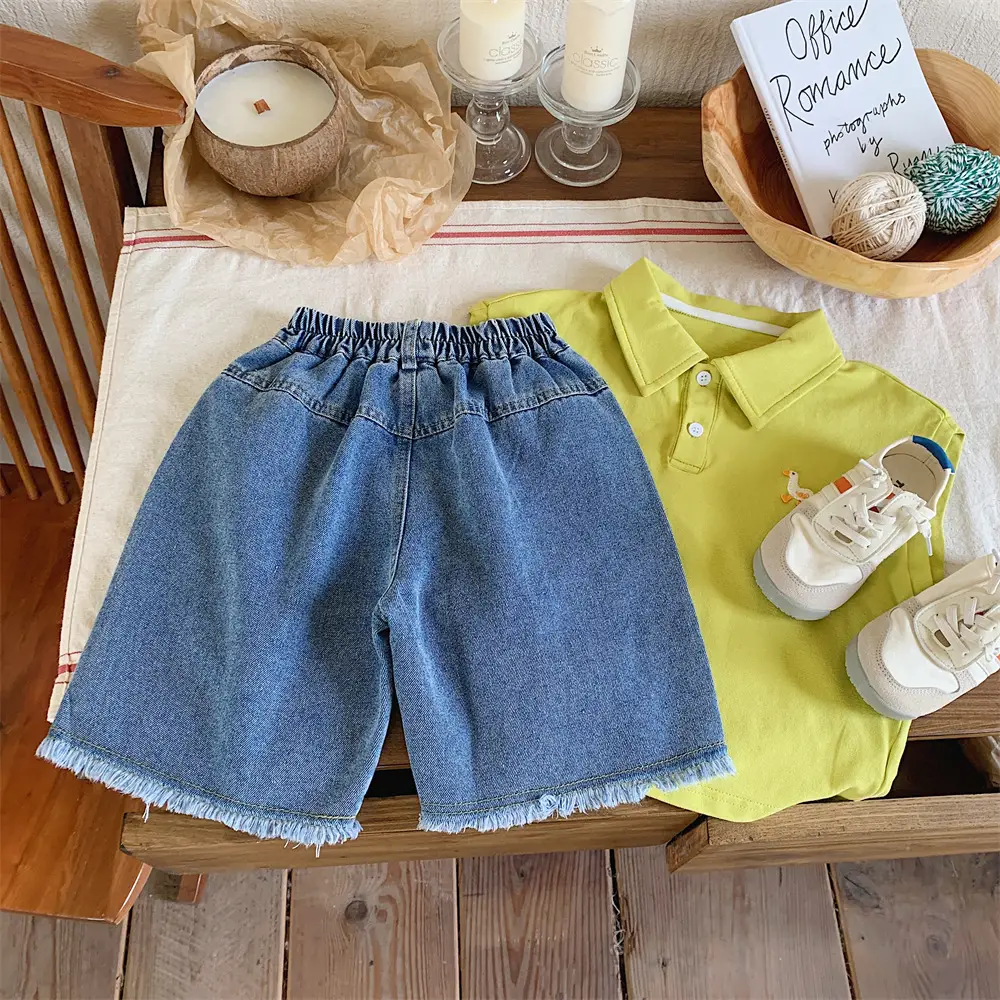 Kids Denim Polo Vest Top Suit Summer Boys Lime Green — feature 20