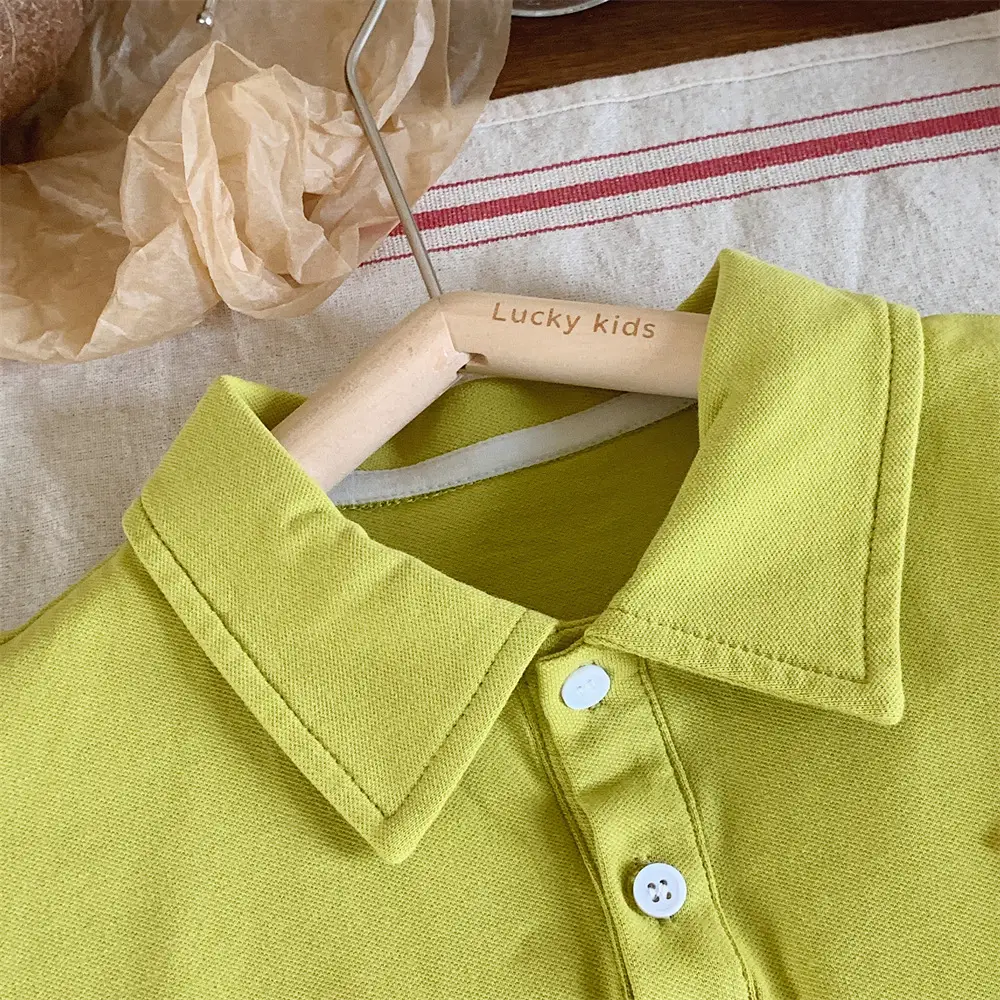 Kids Denim Polo Vest Top Suit Summer Boys Lime Green — feature 4