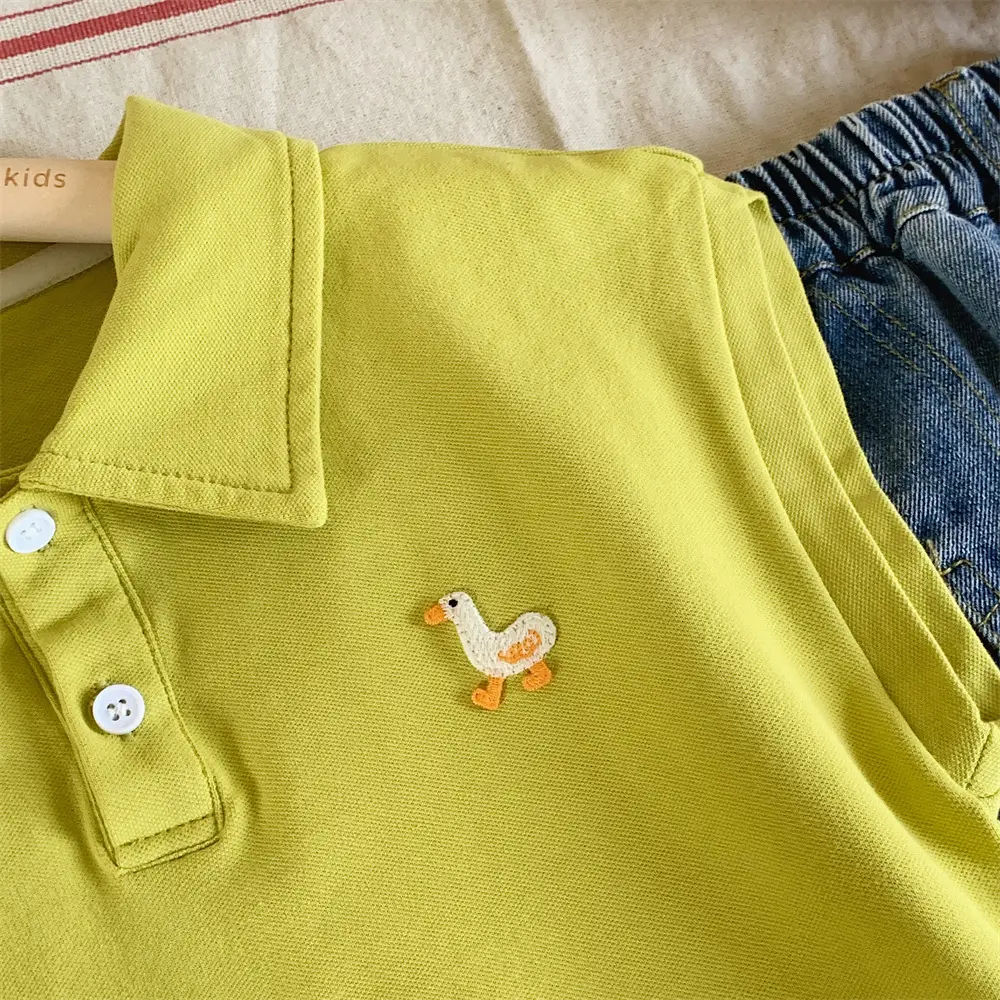 Kids Denim Polo Vest Top Suit Summer Boys Lime Green — feature 5