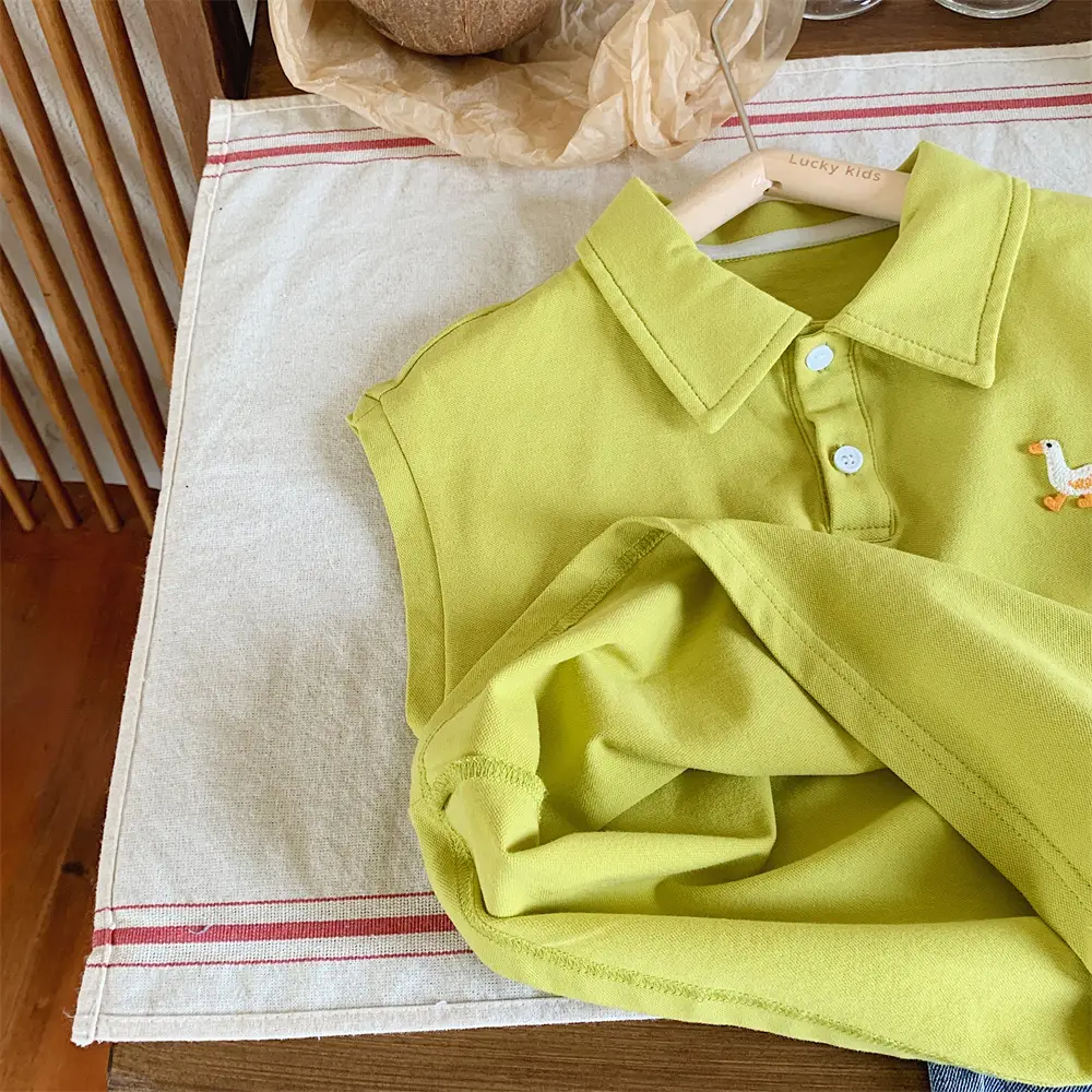 Kids Denim Polo Vest Top Suit Summer Boys Lime Green — feature 6