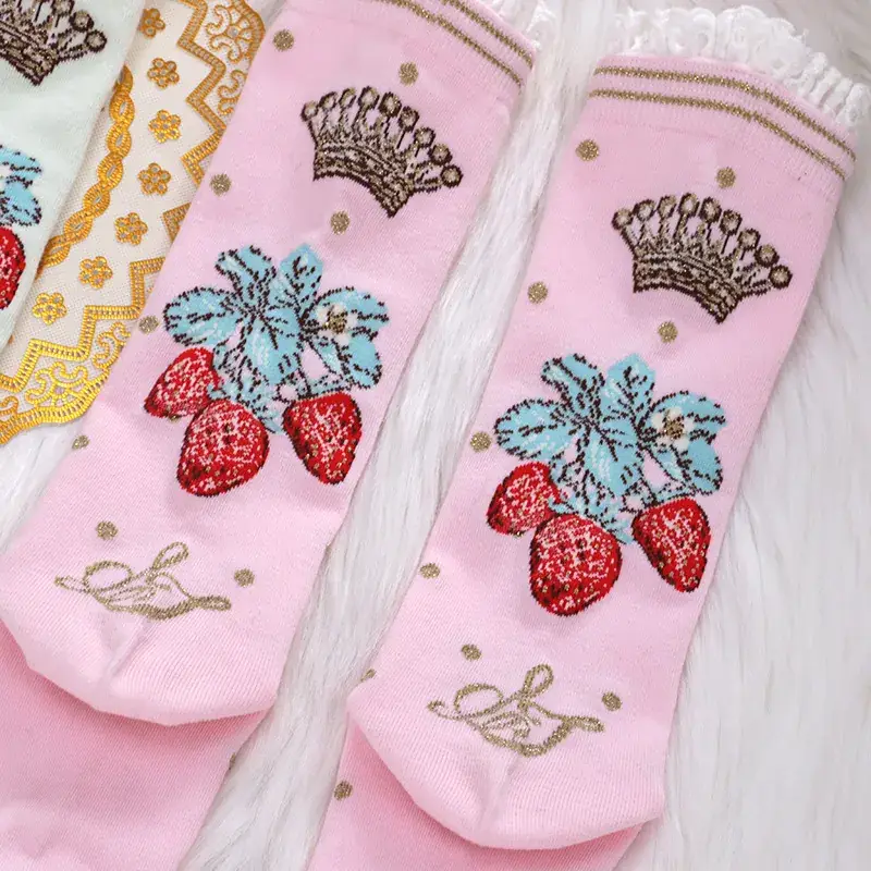 Pink Japanese Style Girls Socks with Lace & Cartoon Design - Image 5