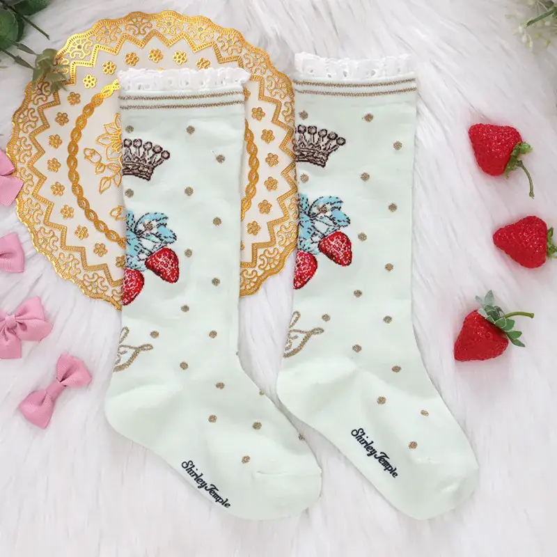 Pink Japanese Style Girls Socks with Lace & Cartoon Design - Image 2