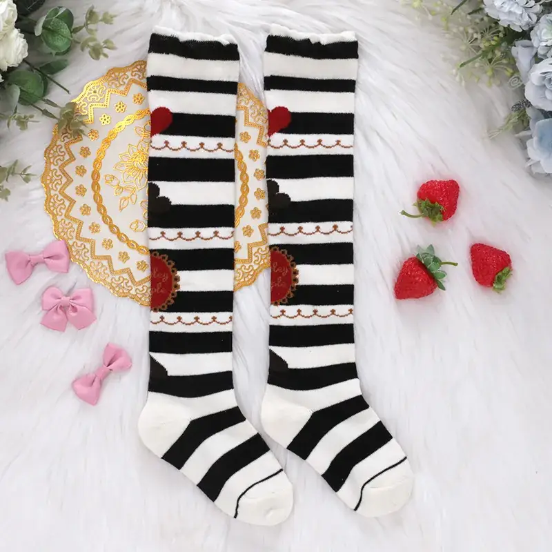 Pink Japanese Style Girls Socks with Lace & Cartoon Design - Image 3