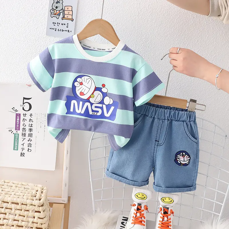Children's Navy Blue NASA Cotton Shorts Suit Summer - Image 2