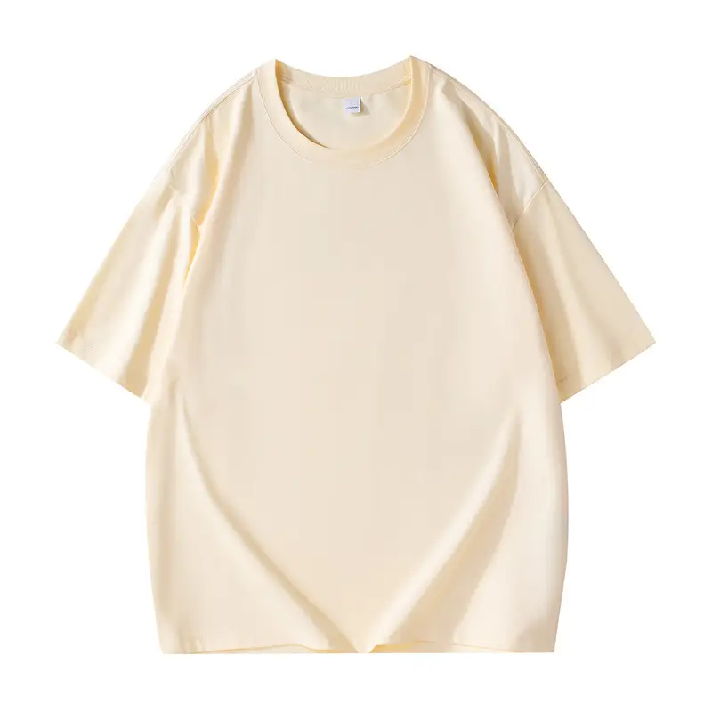 Heavy Cotton T-Shirt for Men Beige Big Drop Shoulder - Image 7