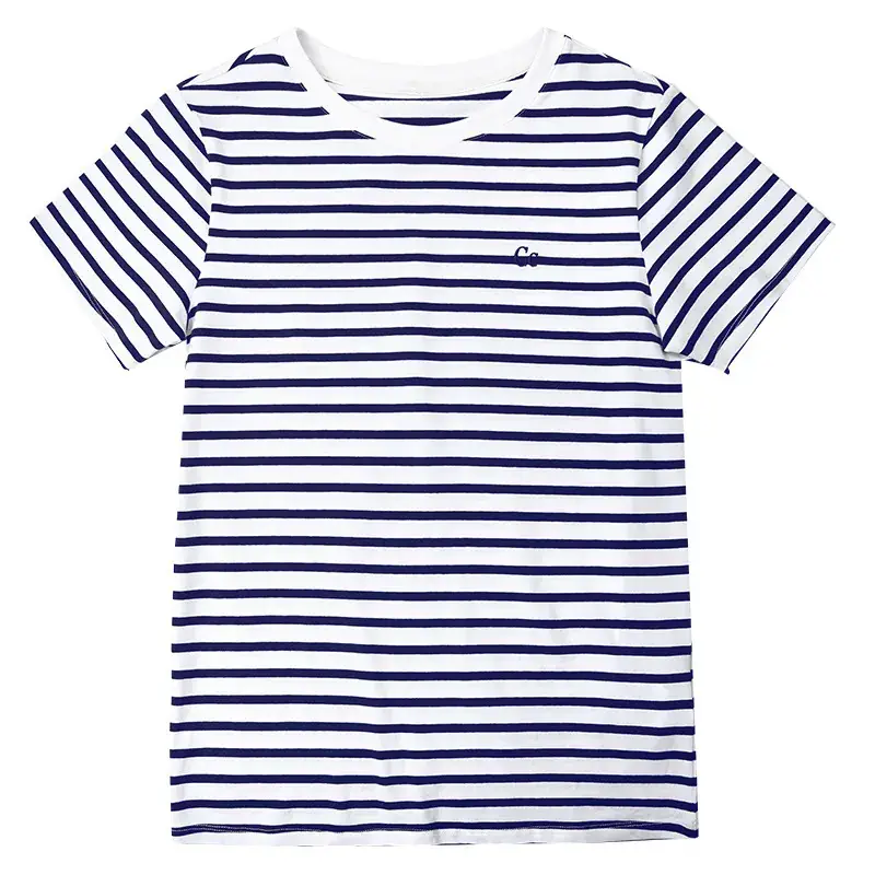 Women Striped Cotton T-Shirt Navy Short Sleeve Summer - Image 6
