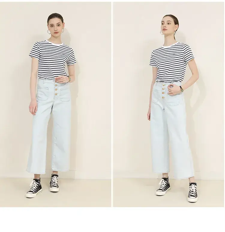 Women Striped Cotton T-Shirt Navy Short Sleeve Summer — feature 4