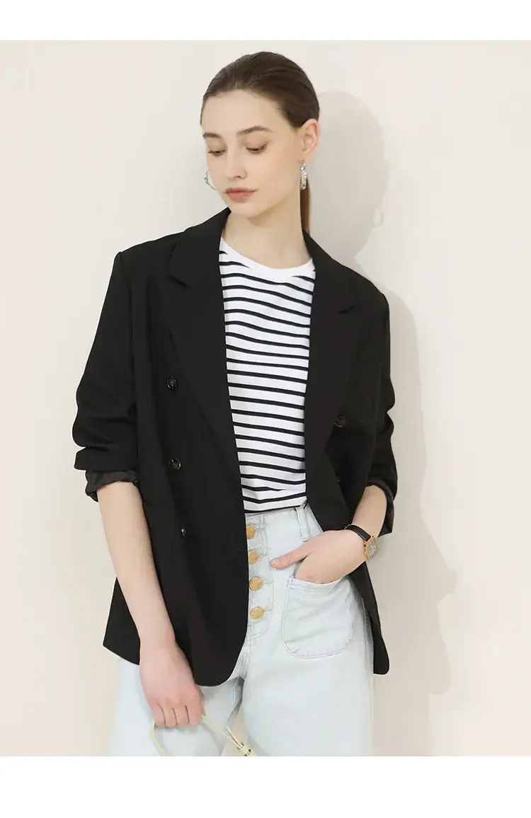 Women Striped Cotton T-Shirt Navy Short Sleeve Summer — feature 6