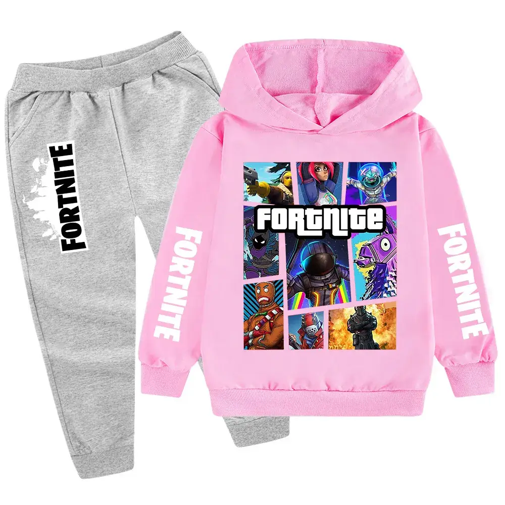 Kids Fortnite Hoodie Pants Set Pink Black Medium Large