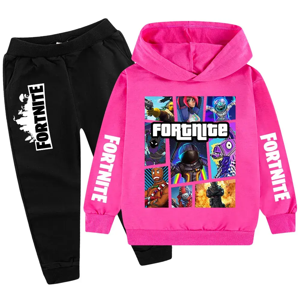 Kids Fortnite Hoodie Pants Set Pink Black Medium Large