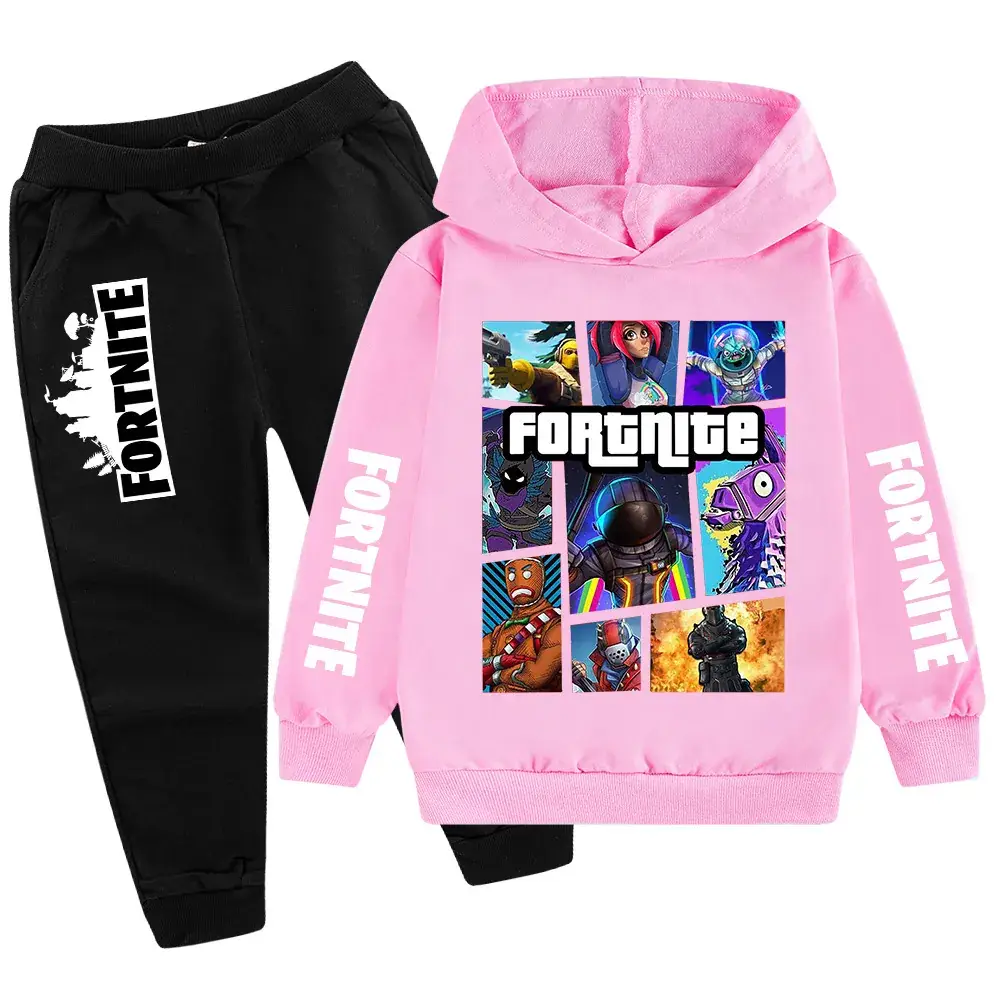 Kids Fortnite Hoodie Pants Set Pink Black Medium Large