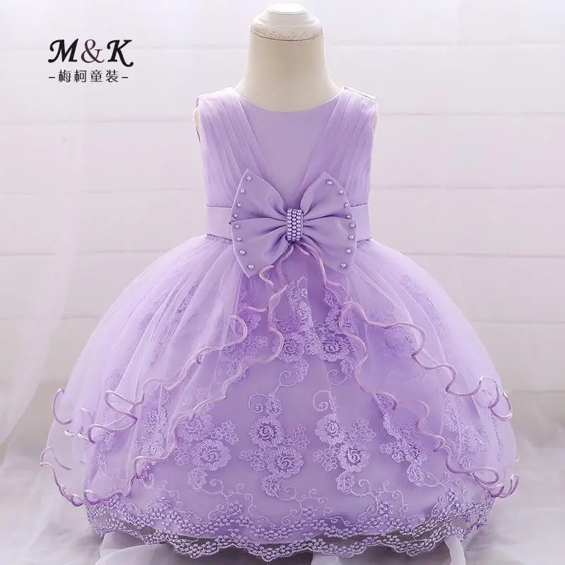 Pink Baby Princess Dress with Beads and Bows - Image 8