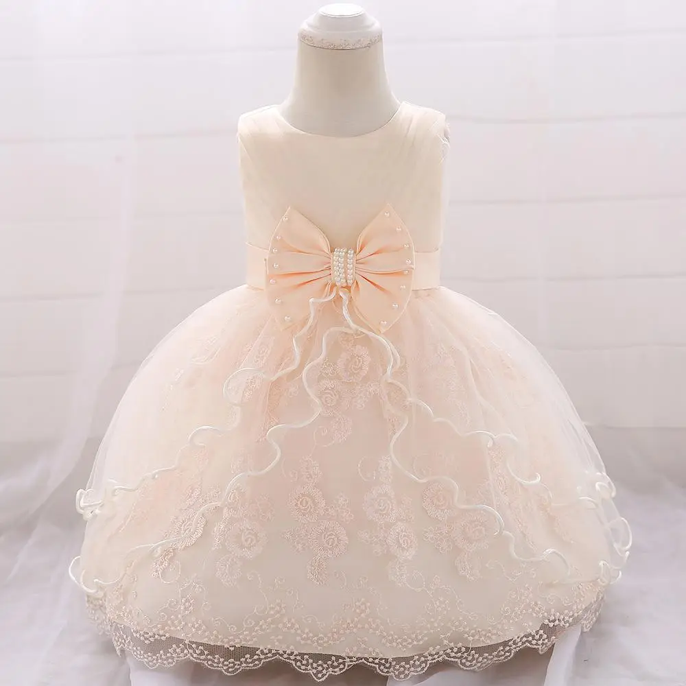 Pink Baby Princess Dress with Beads and Bows - Image 4