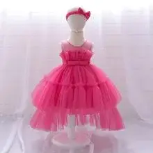 Pink Baby Princess Dress with Beads and Bows — feature 5