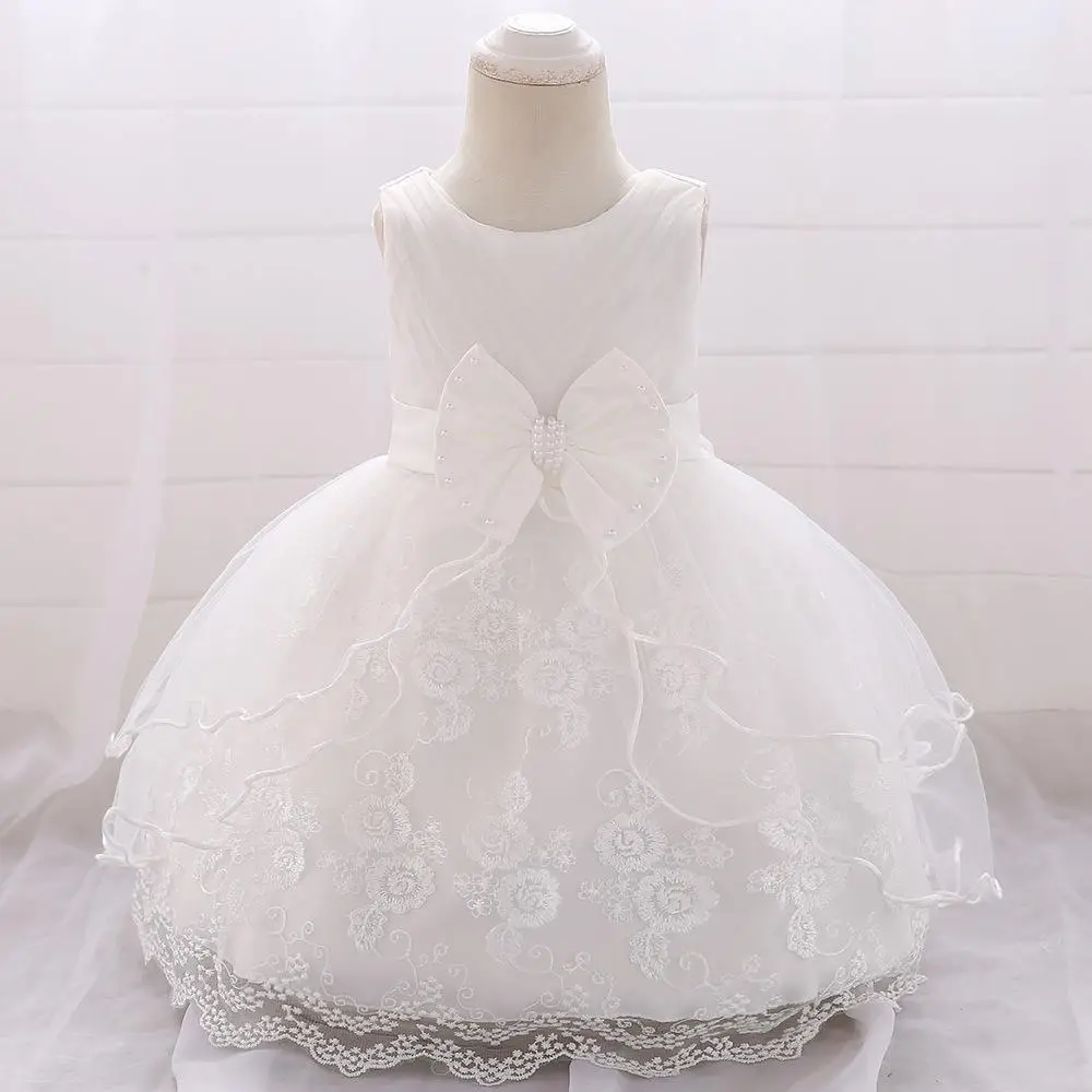 Pink Baby Princess Dress with Beads and Bows - Image 5