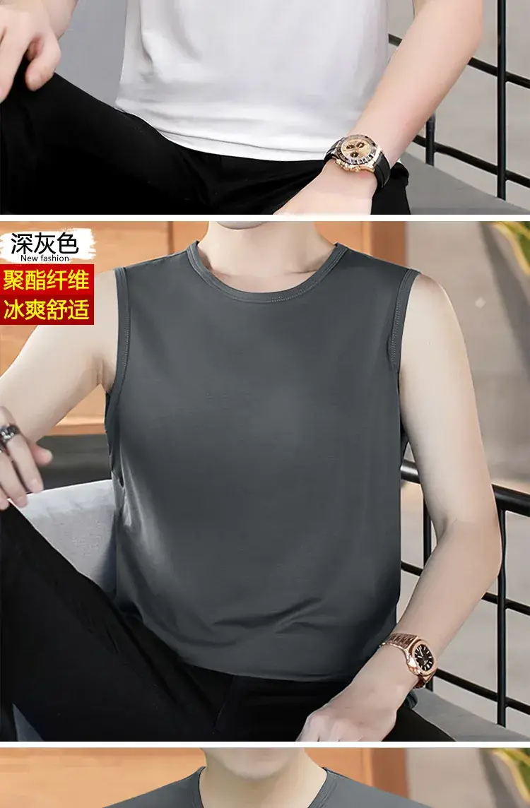 Men V-neck Sleeveless Vest Dark Green Slim Fit — feature 11