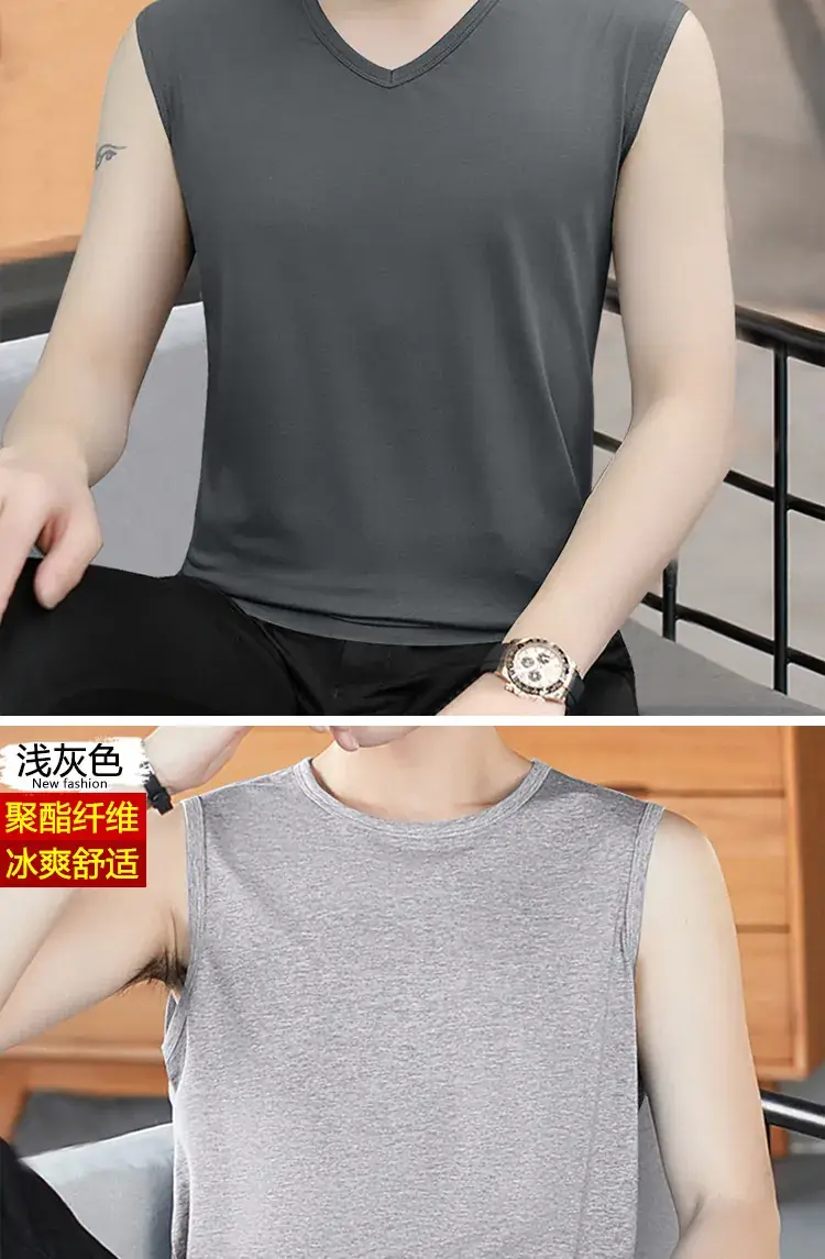 Men V-neck Sleeveless Vest Dark Green Slim Fit — feature 12