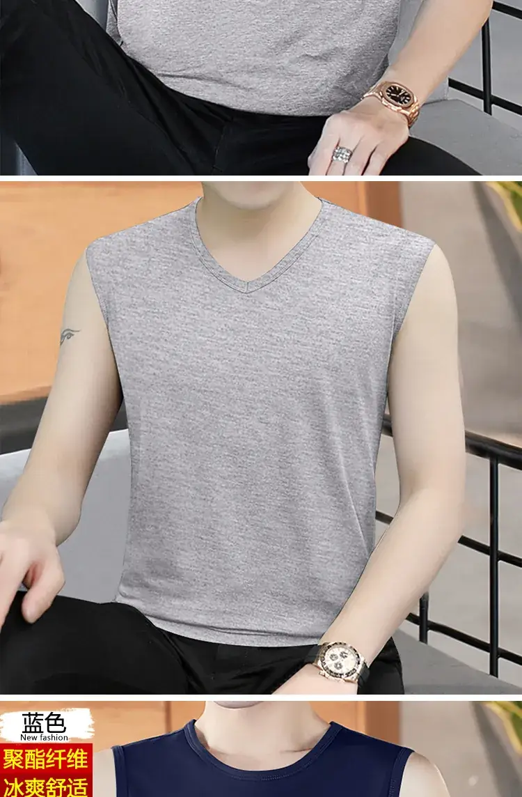 Men V-neck Sleeveless Vest Dark Green Slim Fit — feature 13