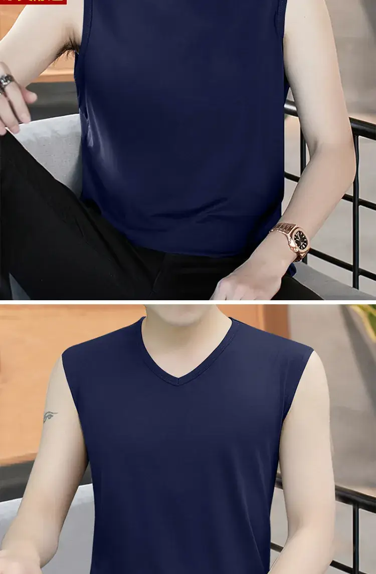 Men V-neck Sleeveless Vest Dark Green Slim Fit — feature 14