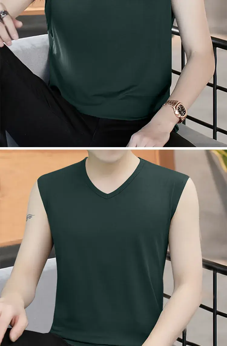 Men V-neck Sleeveless Vest Dark Green Slim Fit — feature 18