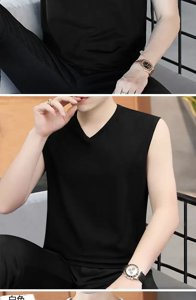 Men V-neck Sleeveless Vest Dark Green Slim Fit — feature 9