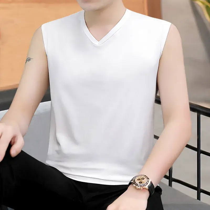 Men V-neck Sleeveless Vest Dark Green Slim Fit - Image 10