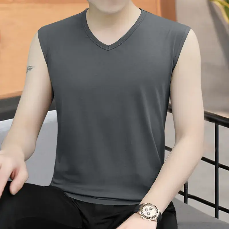 Men V-neck Sleeveless Vest Dark Green Slim Fit - Image 11