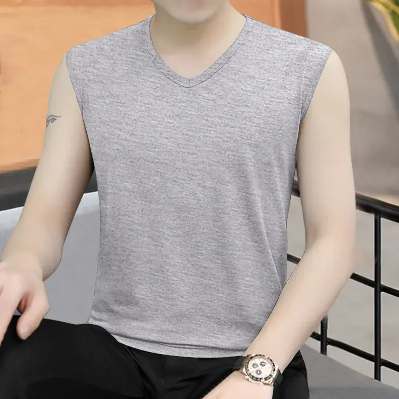 Men V-neck Sleeveless Vest Dark Green Slim Fit - Image 12