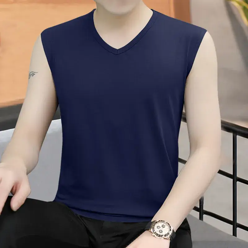 Men V-neck Sleeveless Vest Dark Green Slim Fit - Image 13
