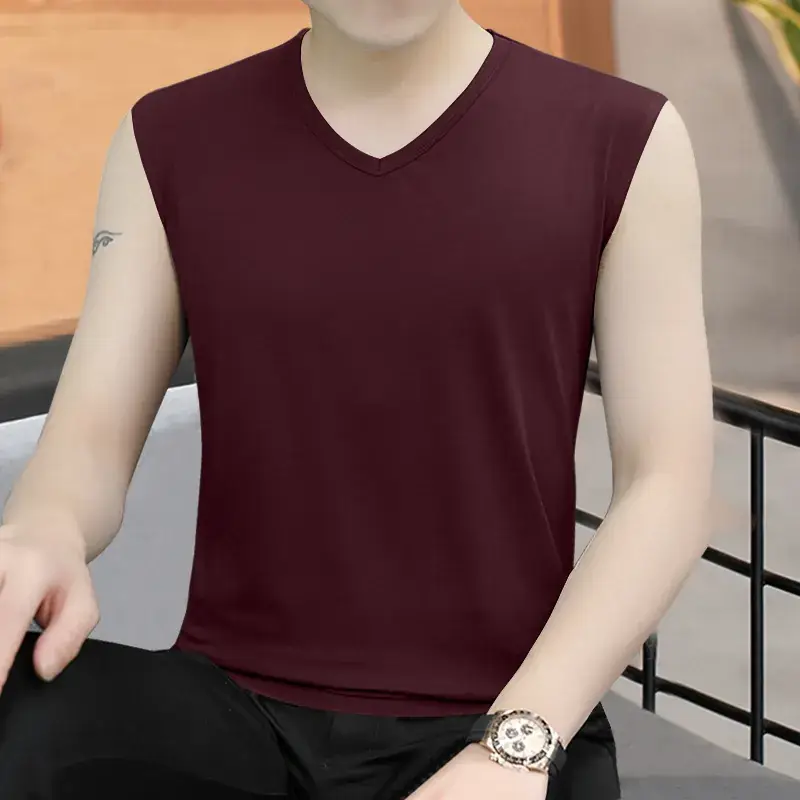 Men V-neck Sleeveless Vest Dark Green Slim Fit - Image 14