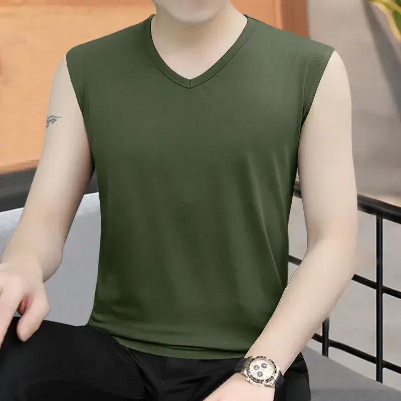 Men V-neck Sleeveless Vest Dark Green Slim Fit - Image 15