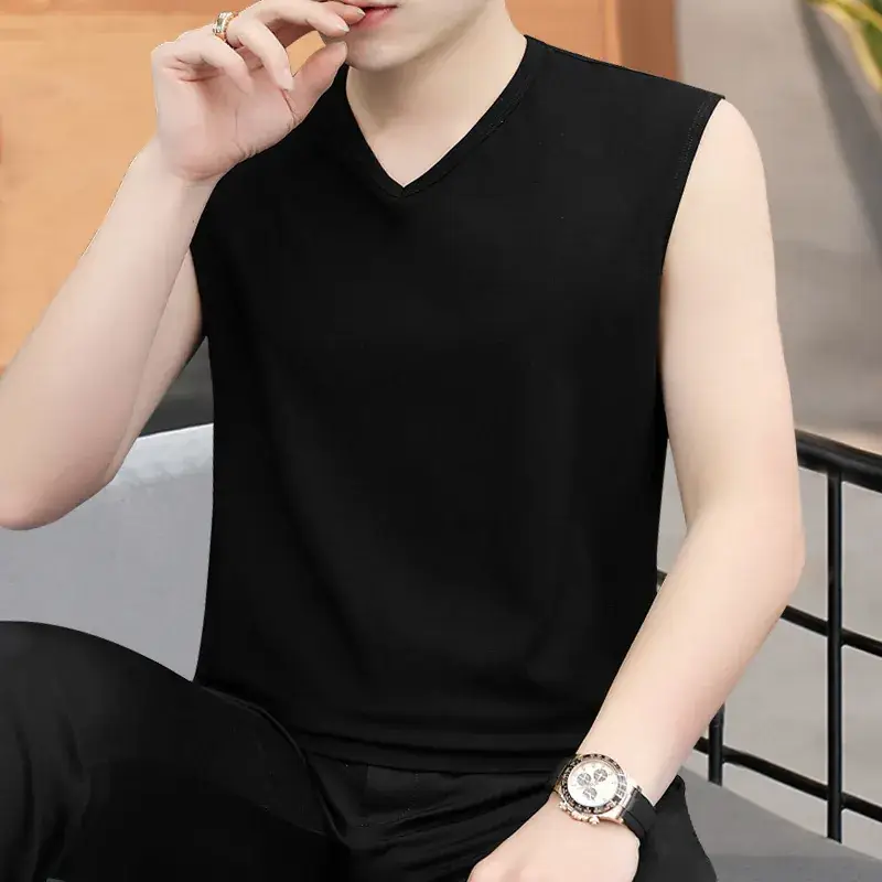 Men V-neck Sleeveless Vest Dark Green Slim Fit - Image 9