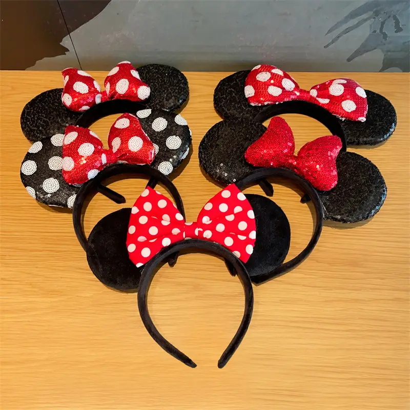 Minnie Mouse Sequins Headband Red Black Cartoon - Image 7
