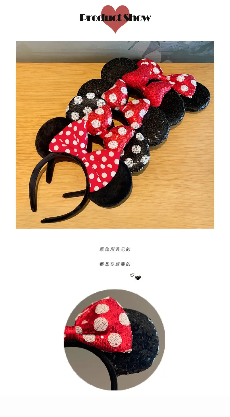 Minnie Mouse Sequins Headband Red Black Cartoon — feature 2
