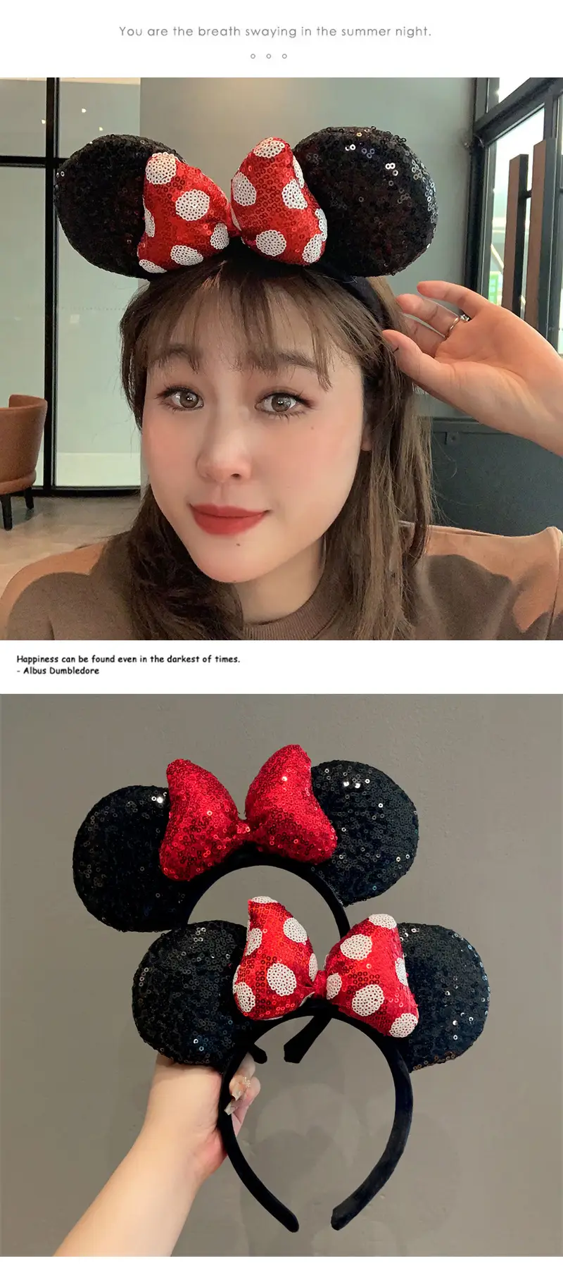 Minnie Mouse Sequins Headband Red Black Cartoon — feature 4