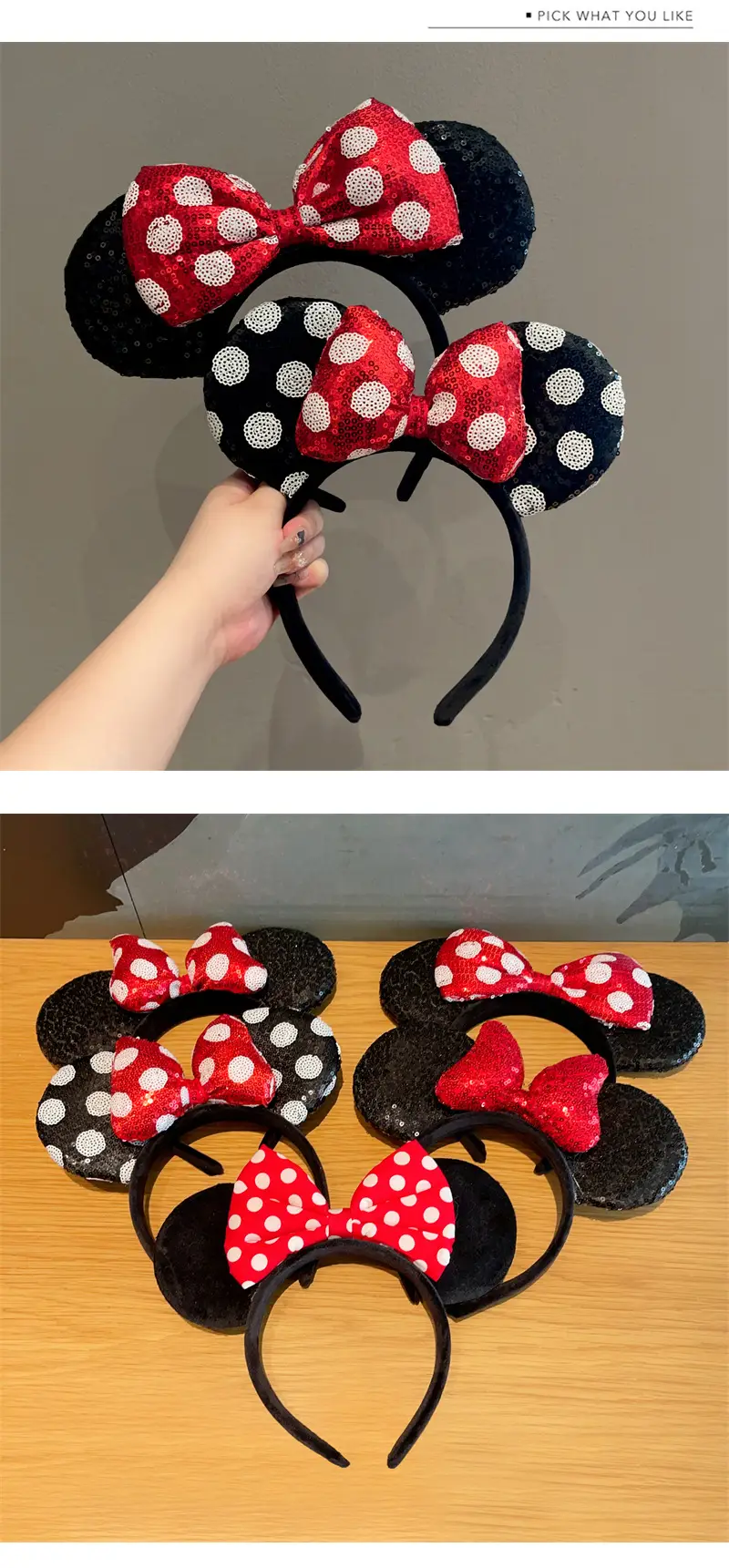 Minnie Mouse Sequins Headband Red Black Cartoon — feature 5