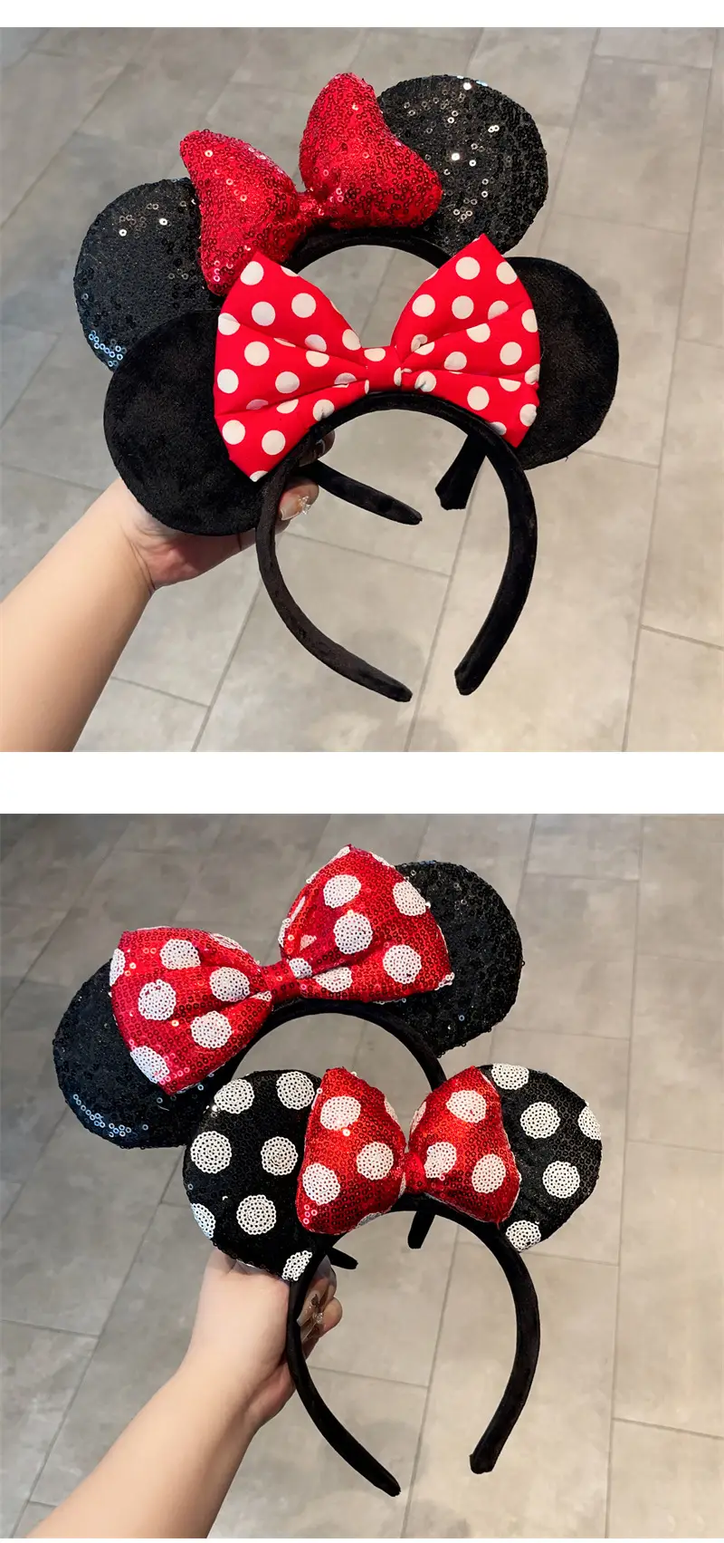 Minnie Mouse Sequins Headband Red Black Cartoon — feature 6