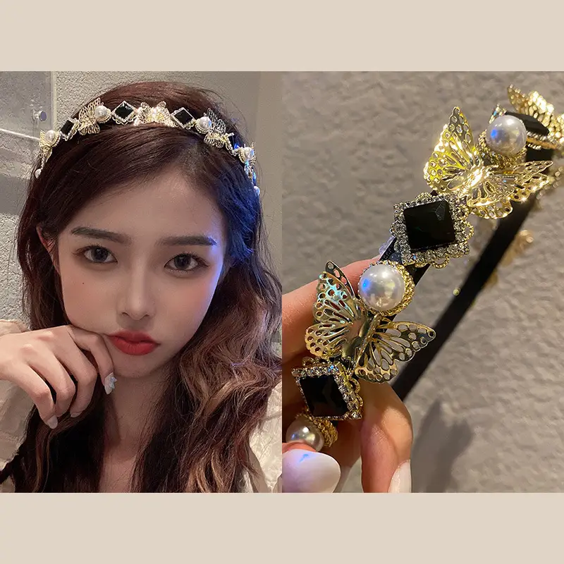 Pearl Hairband with Rhinestones for Women