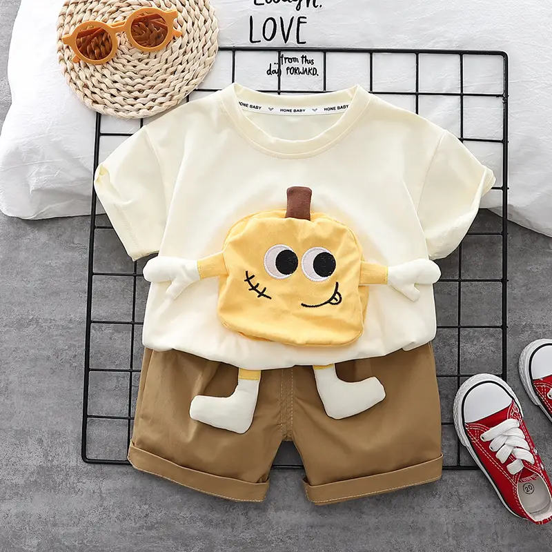 Cute Cartoon Baby T-Shirt Shorts Set Cotton White